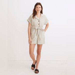 Madewell Seersucker Camp Romper in Ashen Sage
